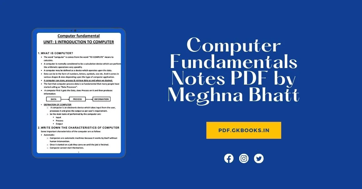 Computer Fundamentals Notes PDF By Meghna Bhatt